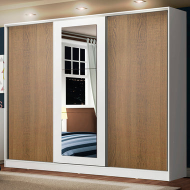 Clóset Matrimonial 231 cm 3 Puertas Corredizas Con 1 Espejo 100% MDF Blanco/Marrón Eros Madesa