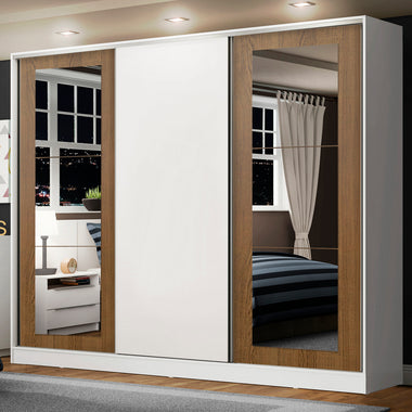 Clóset Matrimonial 231 cm 3 Puertas Corredizas Con 2 Espejos 100% MDF Blanco/Marrón Eros Madesa