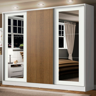 Clóset Matrimonial 231 cm 3 Puertas Corredizas Con 2 Espejos 100% MDF Blanco/Marrón Madesa