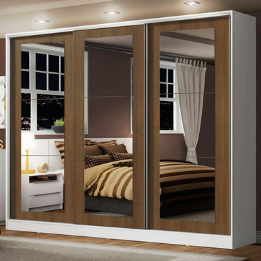 Clóset Matrimonial 231 cm 3 Puertas Corredizas Con 3 Espejos 100% MDF Blanco/Marrón Eros Madesa
