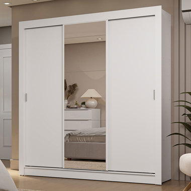 Clóset Matrimonial 170 cm 3 Puertas Corredizas Con 1 Espejo 2 Cajones Blanco Sublime Madesa