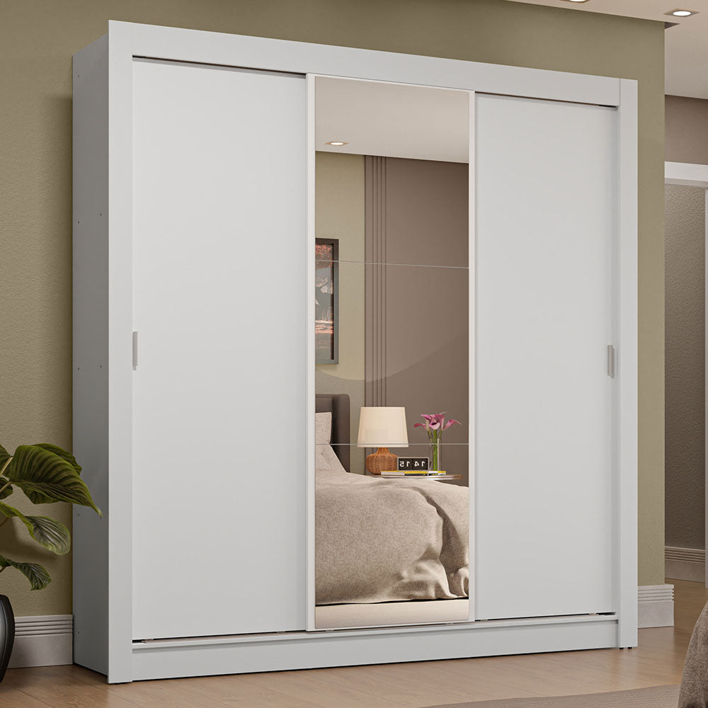 Clóset Matrimonial 170 cm 3 Puertas Corredizas 4 Cajones Con 1 Espejo Blanco Sublime Madesa