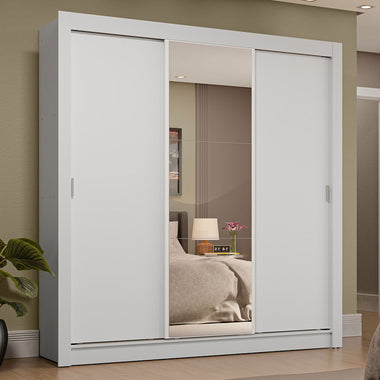 Clóset Matrimonial 170 cm 3 Puertas Corredizas 4 Cajones Con 1 Espejo Blanco Sublime Madesa
