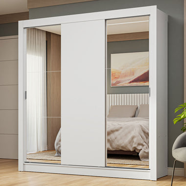 Clóset Matrimonial 170 cm 3 Puertas Corredizas Con 2 Espejos Blanco Nobre Madesa