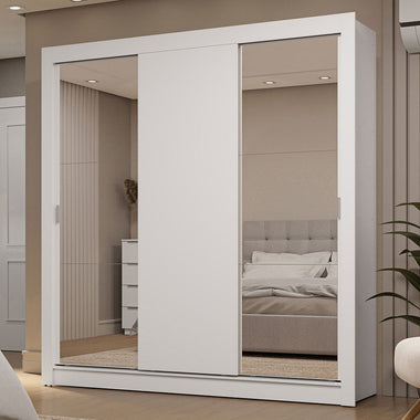 Clóset Matrimonial 170 cm 3 Puertas Corredizas Con 2 Espejos 2 Cajones Blanco Sublime Madesa