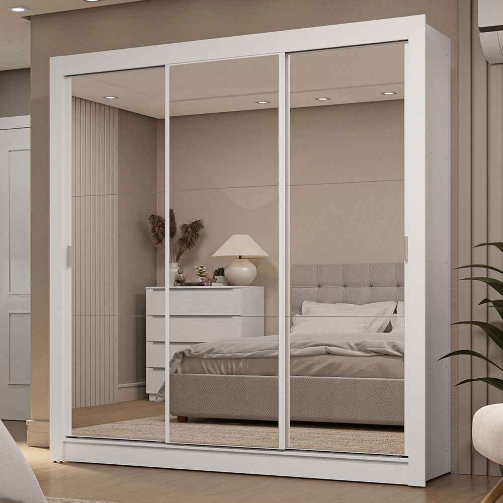 Clóset Matrimonial 170 cm 3 Puertas Corredizas Con 3 Espejos 2 Cajones Blanco Sublime Madesa