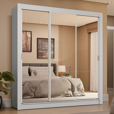 Clóset Matrimonial 170 cm 3 Puertas Corredizas Con 3 Espejos 4 Cajones Blanco Sublime Madesa
