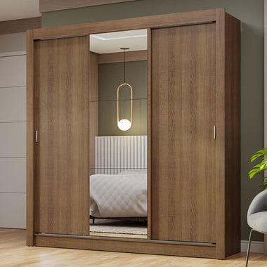 Clóset Matrimonial 170 cm 3 Puertas Corredizas Con 1 Espejo Marrón Nobre Madesa