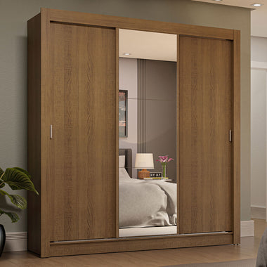 Clóset Matrimonial 170 cm 3 Puertas Corredizas 4 Cajones Con 1 Espejo Marrón Sublime Madesa