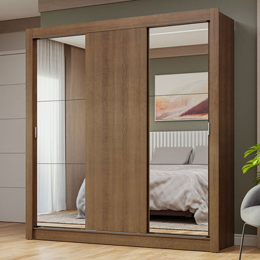 Clóset Matrimonial 170 cm 3 Puertas Corredizas Con 2 Espejos Marrón Nobre Madesa