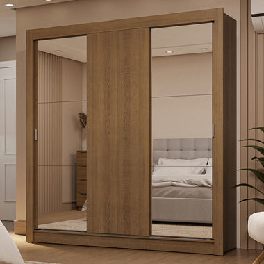 Clóset Matrimonial 170 cm 3 Puertas Corredizas Con 2 Espejos 2 Cajones Marrón Sublime Madesa