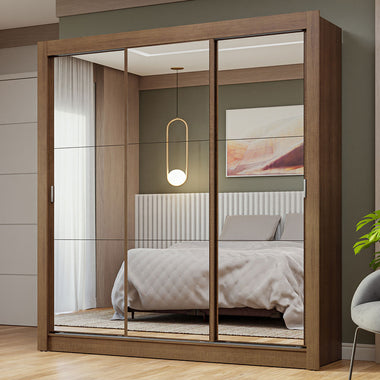 Clóset Matrimonial 170 cm 3 Puertas Corredizas Con 3 Espejos Marrón Nobre Madesa