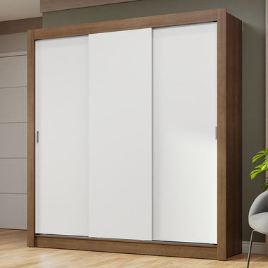 Clóset Matrimonial 170 cm 3 Puertas Corredizas Marrón/Blanco Nobre Madesa