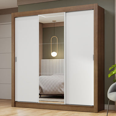 Clóset Matrimonial 170 cm 3 Puertas Corredizas Con 1 Espejo Marrón/Blanco Nobre Madesa