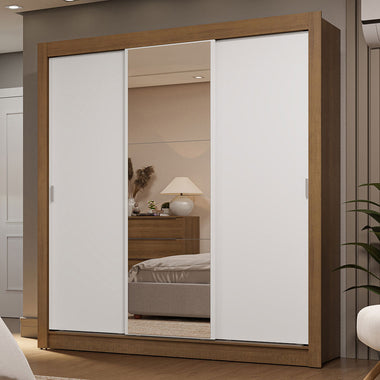 Clóset Matrimonial 170 cm 3 Puertas Corredizas Con 1 Espejo 2 Cajones Marrón/Blanco Sublime Madesa