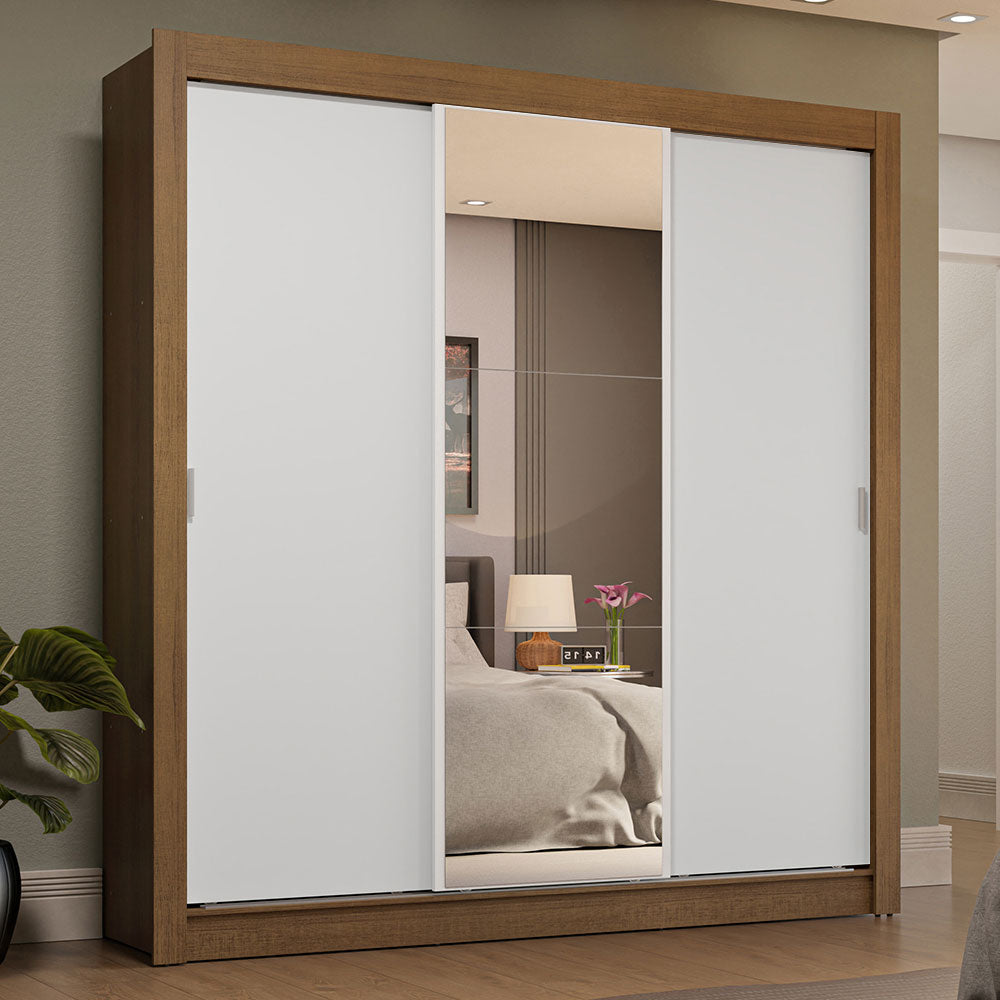 Clóset Matrimonial 170 cm 3 Puertas Corredizas 4 Cajones Con 1 Espejo Marrón/Blanco Sublime Madesa