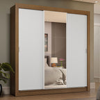 Clóset Matrimonial 170 cm 3 Puertas Corredizas 4 Cajones Con 1 Espejo Marrón/Blanco Sublime Madesa