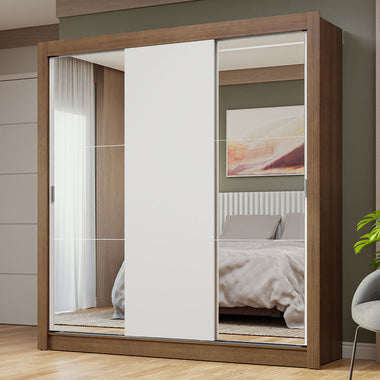 Clóset Matrimonial 170 cm 3 Puertas Corredizas Con 2 Espejos Marrón/Blanco Nobre Madesa