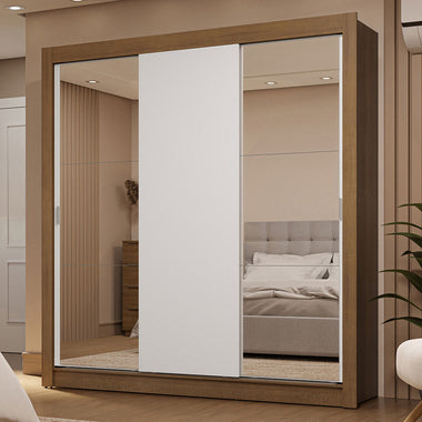 Clóset Matrimonial 170 cm 3 Puertas Corredizas Con 2 Espejos 2 Cajones Marrón/Blanco Sublime Madesa