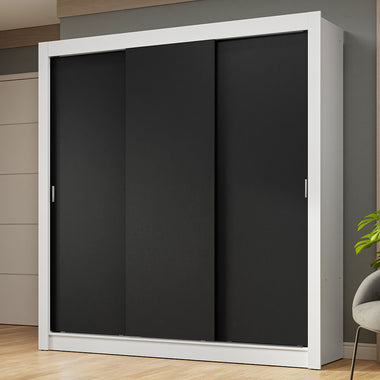 Clóset Matrimonial 170 cm 3 Puertas Corredizas Blanco/Negro Nobre Madesa