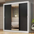 Clóset Matrimonial 170 cm 3 Puertas Corredizas Con 1 Espejo Blanco/Negro Nobre Madesa
