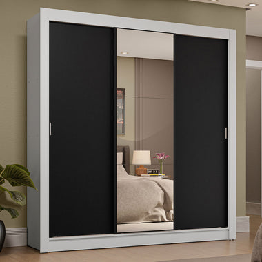 Clóset Matrimonial 170 cm 3 Puertas Corredizas 4 Cajones Con 1 Espejo Blanco/Negro Sublime Madesa