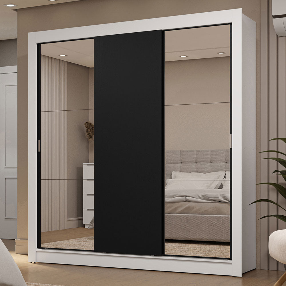 Clóset Matrimonial 170 cm 3 Puertas Corredizas Con 2 Espejos 2 Cajones Blanco/Negro Sublime Madesa