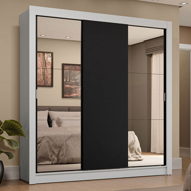 Clóset Matrimonial 170 cm 3 Puertas Corredizas Con 2 Espejos 4 Cajones Blanco/Negro Sublime Madesa