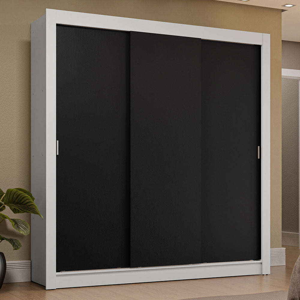 Clóset Matrimonial 170 cm 3 Puertas Corredizas 4 Cajones Blanco/Negro Sublime Madesa