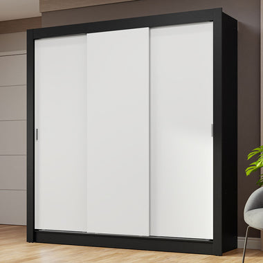Clóset Matrimonial 170 cm 3 Puertas Corredizas Negro/Blanco Nobre Madesa