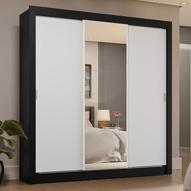 Clóset Matrimonial 170 cm 3 Puertas Corredizas 4 Cajones Con 1 Espejo Negro/Blanco Sublime Madesa