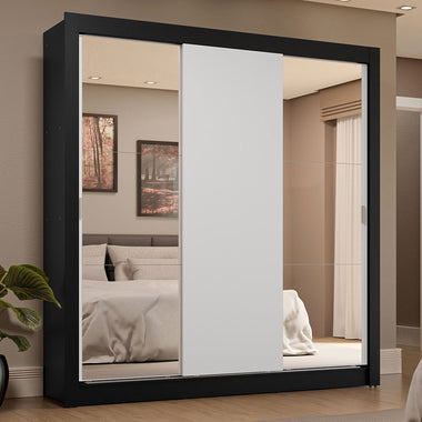 Clóset Matrimonial 170 cm 3 Puertas Corredizas Con 2 Espejos 4 Cajones Negro/Blanco Sublime Madesa