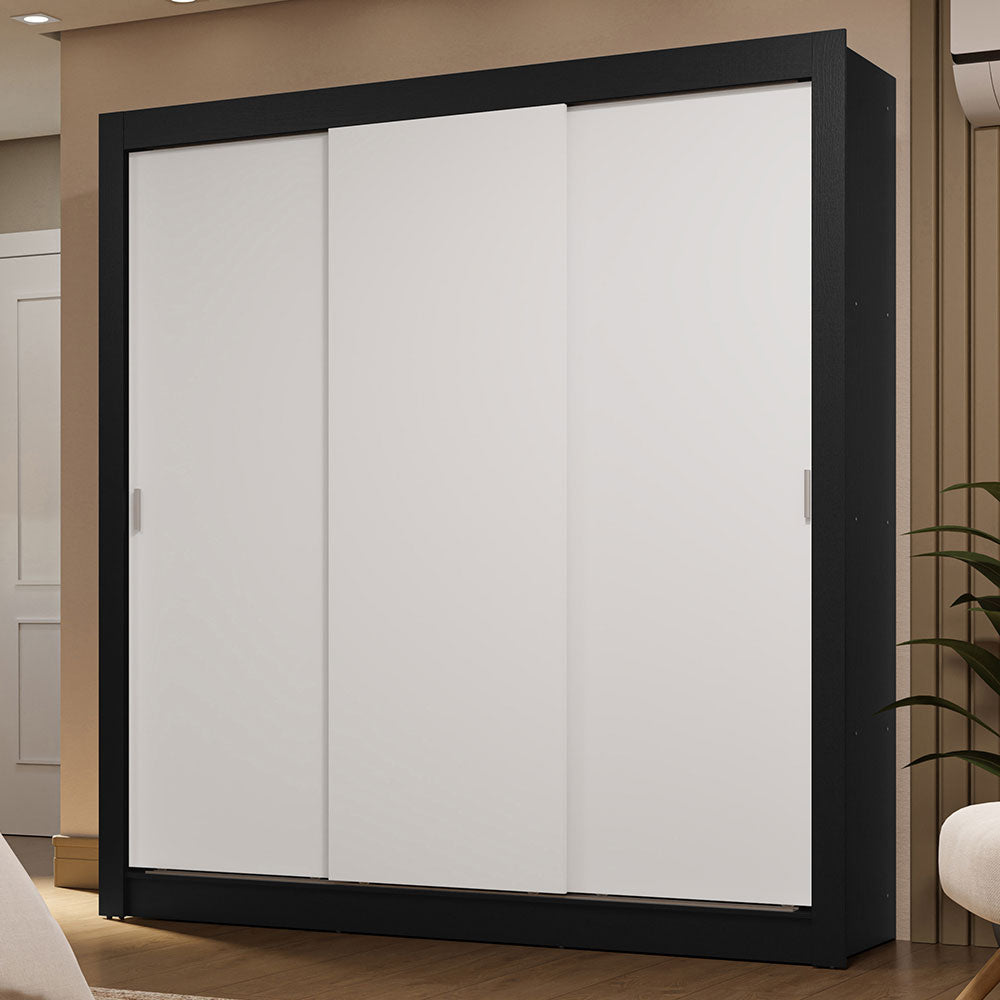 Clóset Matrimonial 170 cm 3 Puertas Corredizas 2 Cajones Negro/Blanco Sublime Madesa