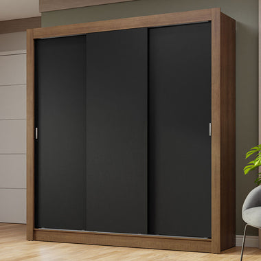 Clóset Matrimonial 170 cm 3 Puertas Corredizas Marrón/Negro Nobre Madesa