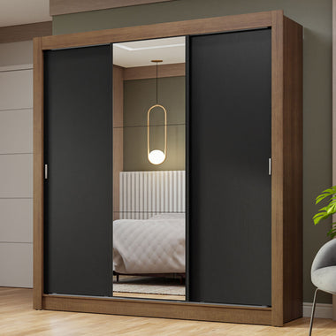 Clóset Matrimonial 170 cm 3 Puertas Corredizas Con 1 Espejo Marrón/Negro Nobre Madesa