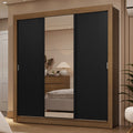 Clóset Matrimonial 170 cm 3 Puertas Corredizas Con 1 Espejo 2 Cajones Marrón/Negro Sublime Madesa