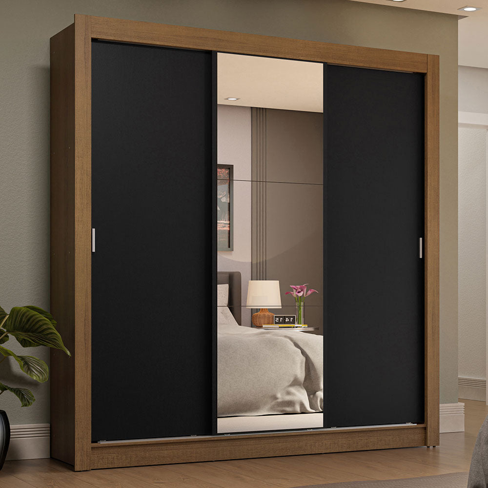 Clóset Matrimonial 170 cm 3 Puertas Corredizas 4 Cajones Con 1 Espejo Marrón/Negro Sublime Madesa