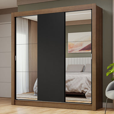 Clóset Matrimonial 170 cm 3 Puertas Corredizas Con 2 Espejos Marrón/Negro Nobre Madesa