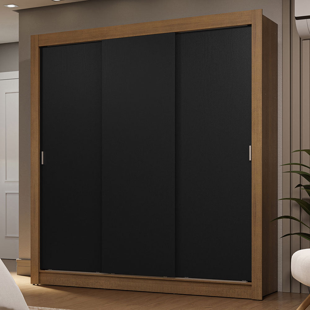 Clóset Matrimonial 170 cm 3 Puertas Corredizas 2 Cajones Marrón/Negro Sublime Madesa