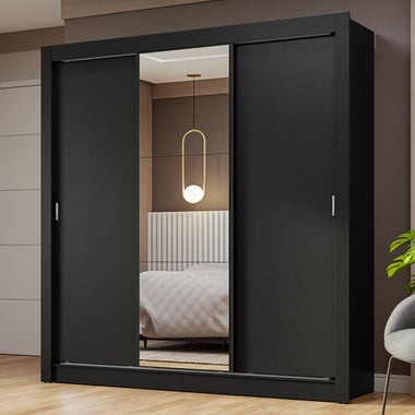 Clóset Matrimonial 170 cm 3 Puertas Corredizas Con 1 Espejo Negro Nobre Madesa