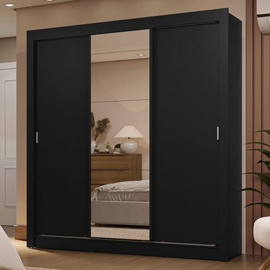 Clóset Matrimonial 170 cm 3 Puertas Corredizas Con 1 Espejo 2 Cajones Negro Sublime Madesa