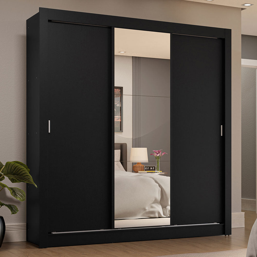 Clóset Matrimonial 170 cm 3 Puertas Corredizas 4 Cajones Con 1 Espejo Negro Sublime Madesa