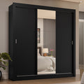 Clóset Matrimonial 170 cm 3 Puertas Corredizas 4 Cajones Con 1 Espejo Negro Sublime Madesa
