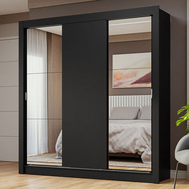Clóset Matrimonial 170 cm 3 Puertas Corredizas Con 2 Espejos Negro Nobre Madesa