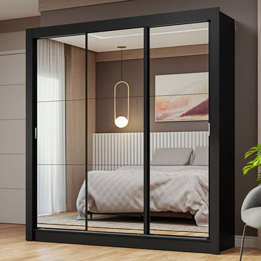 Clóset Matrimonial 170 cm 3 Puertas Corredizas Con 3 Espejos Negro Nobre Madesa