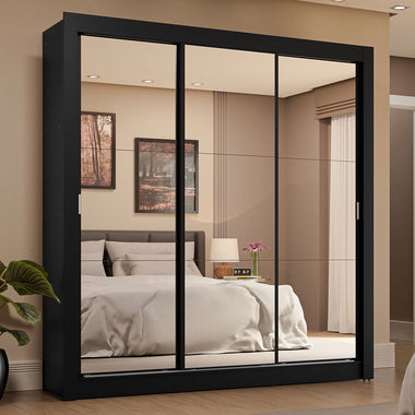 Clóset Matrimonial 170 cm 3 Puertas Corredizas Con 3 Espejos 4 Cajones Negro Sublime Madesa