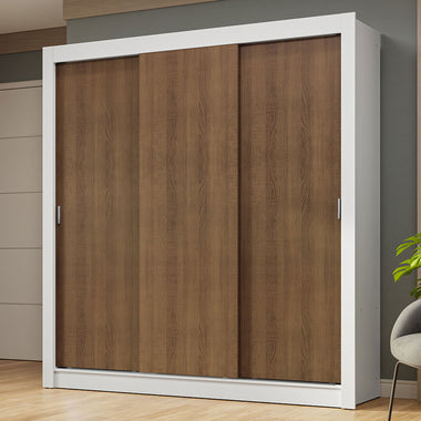 Clóset Matrimonial 170 cm 3 Puertas Corredizas Blanco/Marrón Nobre Madesa