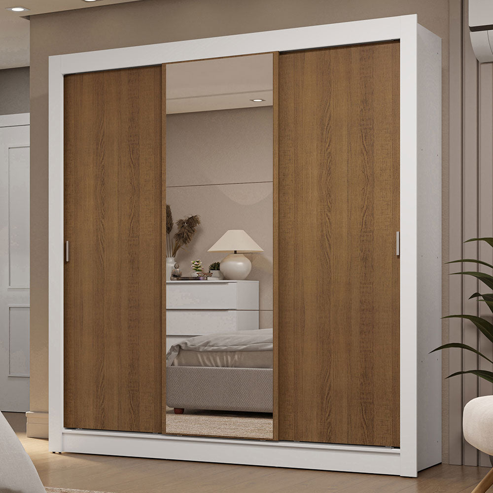 Clóset Matrimonial 170 cm 3 Puertas Corredizas Con 1 Espejo 2 Cajones Blanco/Marrón Sublime Madesa