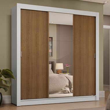 Clóset Matrimonial 170 cm 3 Puertas Corredizas 4 Cajones Con 1 Espejo Blanco/Marrón Sublime Madesa