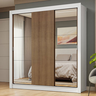 Clóset Matrimonial 170 cm 3 Puertas Corredizas Con 2 Espejos Blanco/Marrón Nobre Madesa